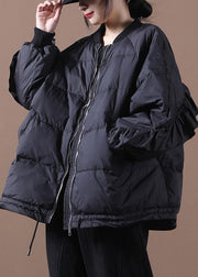 Casual black warm winter coat oversize winter jacket stand collar Ruffles Casual Jackets - bagstylebliss