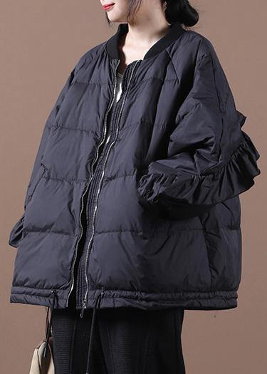 Casual black warm winter coat oversize winter jacket stand collar Ruffles Casual Jackets - bagstylebliss
