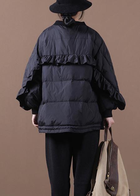 Casual black warm winter coat oversize winter jacket stand collar Ruffles Casual Jackets - bagstylebliss