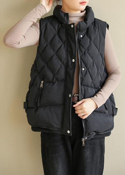 Casual black winter coats plus size clothing Jackets & Coats sleeveless half high neck overcoat - bagstylebliss