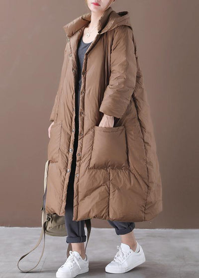 Casual chocolate goose Down coat plus size clothing snow jackets hooded Button Down quality coats - bagstylebliss