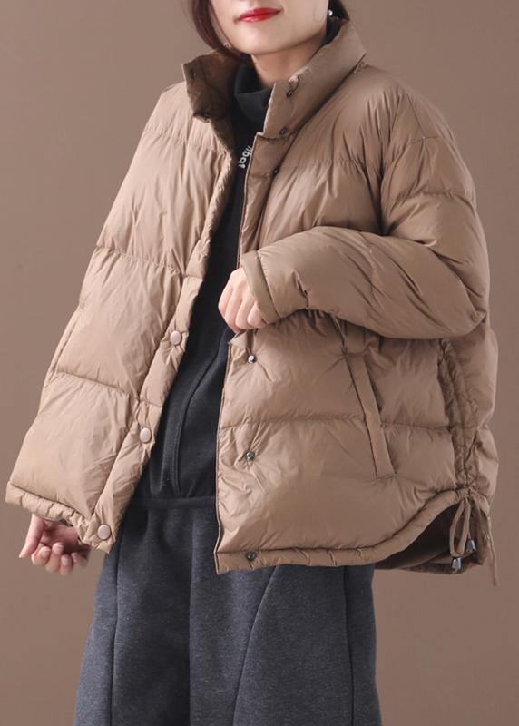 Casual chocolate goose Down coat trendy down jacket stand collar drawstring New overcoat - bagstylebliss