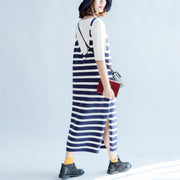 Casual fall blue white striped knit dresses plus size women sleeveless sweater dress