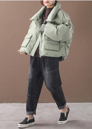 Casual green down coat winter trendy plus size down jacket two pocketsstand collar Jackets - bagstylebliss