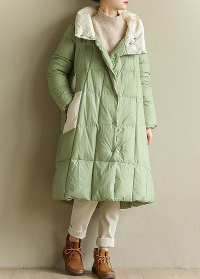 Casual green down jacket woman plus size patchwork down jacket stand collar Fine winter outwear - bagstylebliss