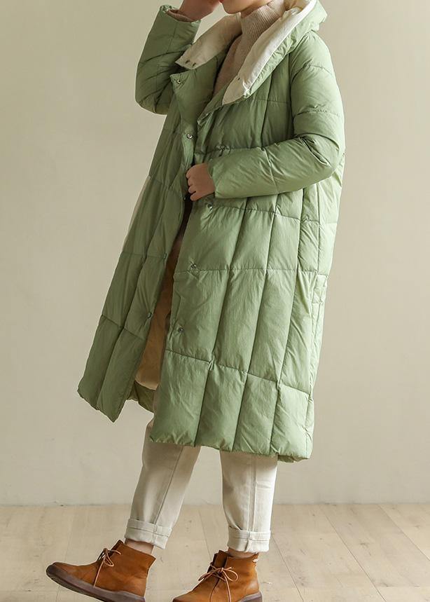 Casual green down jacket woman plus size patchwork down jacket stand collar Fine winter outwear - bagstylebliss