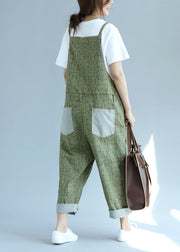 Lässige grüne Taschen Patchwork-Overall mit weitem Bein Frühling