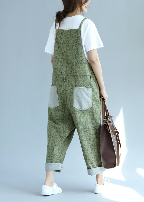 Casual green pockets Patchwork wide leg Jumpsuit Spring