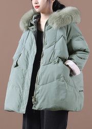 Casual green warm winter coat plus size clothing parka hooded fur collar coats - bagstylebliss