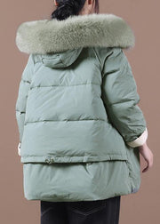 Casual green warm winter coat plus size clothing parka hooded fur collar coats - bagstylebliss