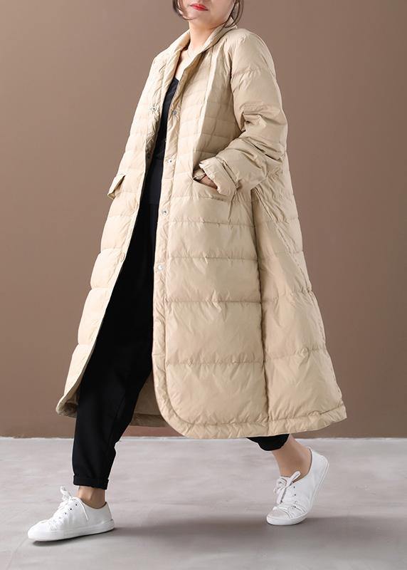 Casual khaki warm winter coat plus size Notched pockets Jackets - bagstylebliss