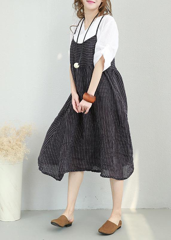 Casual Chiffon suspender dress women summer striped midi skirt - bagstylebliss
