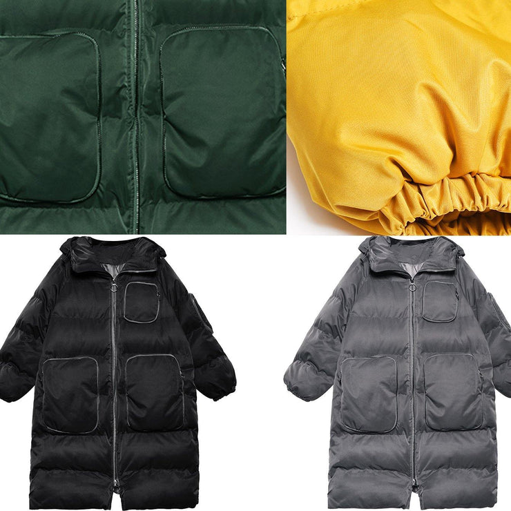 Casual oversized Jackets & Coats coats yellow hooded zippered Parkas - bagstylebliss