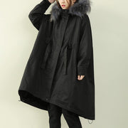 Casual oversized winter outwear black hooded faux fur collar winter parkas - bagstylebliss