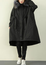 Casual oversized winter outwear black hooded faux fur collar winter parkas - bagstylebliss