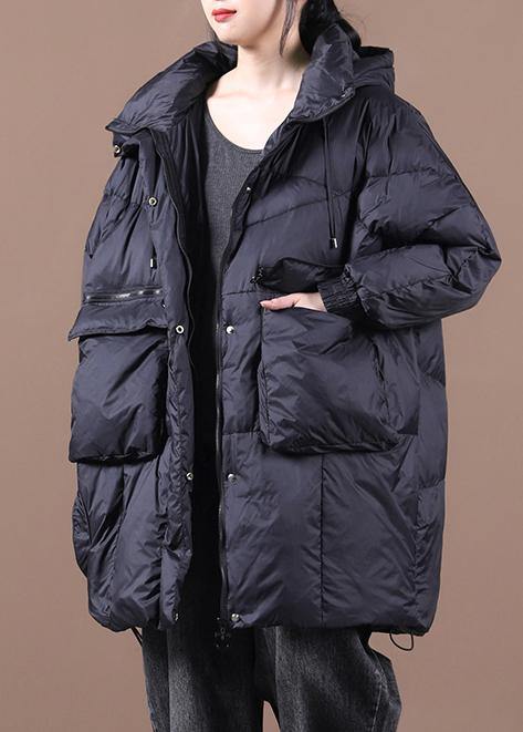 Casual plus size down jacket black hooded Batwing Sleeve down coat winter - bagstylebliss