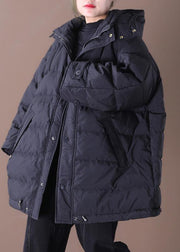 Casual plus size snow jackets overcoat black hooded pockets duck down coat - bagstylebliss