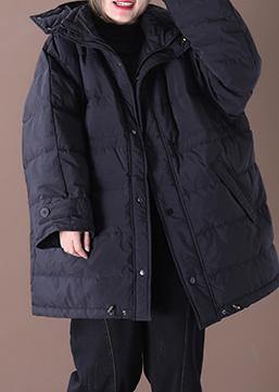 Casual plus size snow jackets overcoat black hooded pockets duck down coat - bagstylebliss