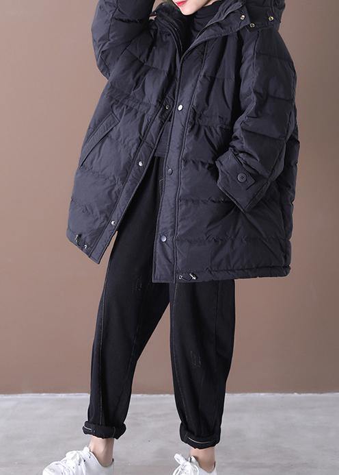 Casual plus size snow jackets overcoat black hooded pockets duck down coat - bagstylebliss