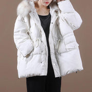 Casual plus size snow jackets winter outwear white hooded fur collar goose Down coat - bagstylebliss