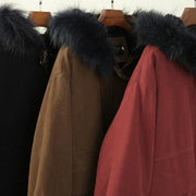 Casual plus size warm winter coat wintercoats red faux fur collar outwear - bagstylebliss