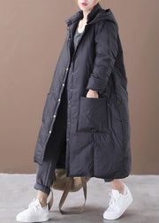 Casual plus size winter jacket overcoat black hooded Button Down warm winter coat - bagstylebliss