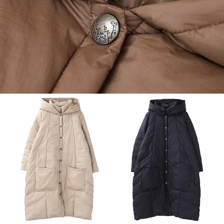 Casual plus size winter jacket overcoat black hooded Button Down warm winter coat - bagstylebliss