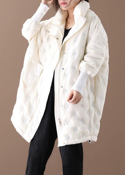 Casual plus size winter jacket winter coats beige stand collar zippered down jacket woman - bagstylebliss
