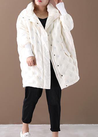 Casual plus size winter jacket winter coats beige stand collar zippered down jacket woman - bagstylebliss