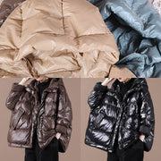 Casual plus size womens parka Jackets chocolate hooded zippered down coat - bagstylebliss