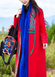 Casual red coat oversized down jacket embroidery winter overcoat - bagstylebliss