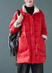 Casual red down jacket woman stand collar pockets Casual Jackets - bagstylebliss