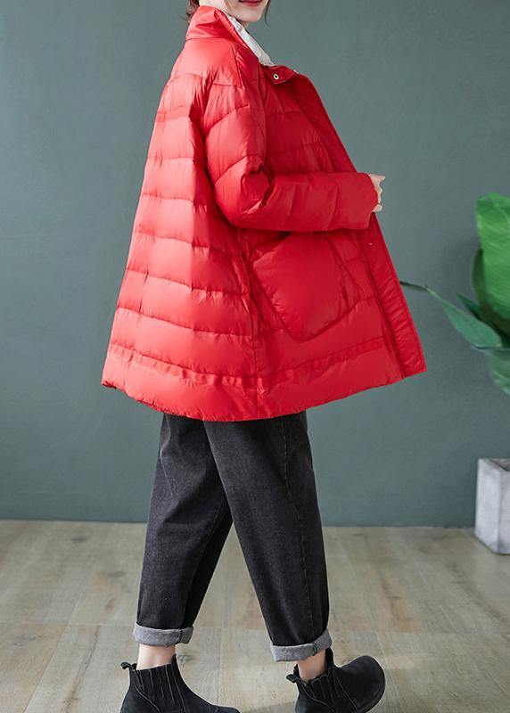 Casual red down jacket woman stand collar pockets Casual Jackets - bagstylebliss