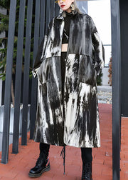 Casual retro drawstring Print Pockets Fall trench coats