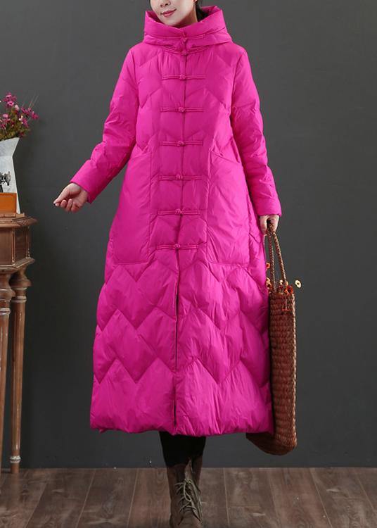 Casual rose warm winter coat Loose fitting womens parka hooded Chinese Button Warm outwear - bagstylebliss