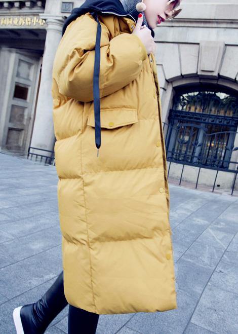 Casual trendy plus size down jacket overcoat yellow hooded drawstring down jacket woman - bagstylebliss