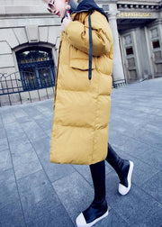 Casual trendy plus size down jacket overcoat yellow hooded drawstring down jacket woman - bagstylebliss