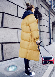 Casual trendy plus size down jacket overcoat yellow hooded drawstring down jacket woman - bagstylebliss