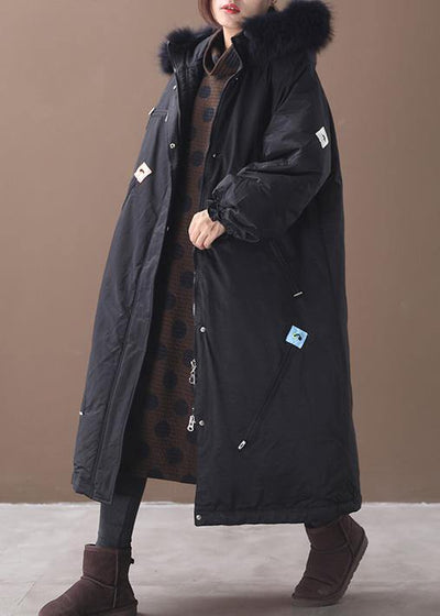 Casual trendy plus size winter coats black hooded thick zippered winter coats - bagstylebliss