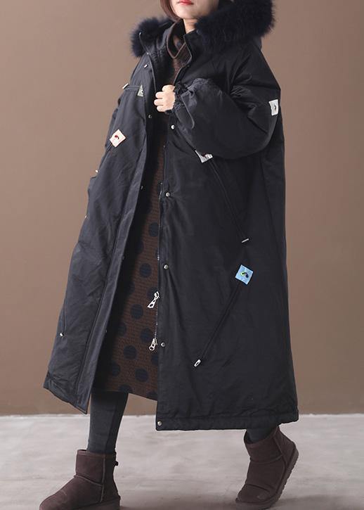 Casual trendy plus size winter coats black hooded thick zippered winter coats - bagstylebliss