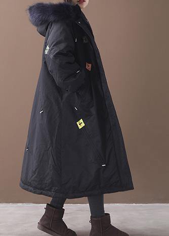 Casual trendy plus size winter coats black hooded thick zippered winter coats - bagstylebliss