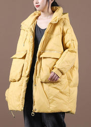 Casual yellow down jacket woman Loose fitting Winter parka hooded Batwing Sleeve Casual coats - bagstylebliss