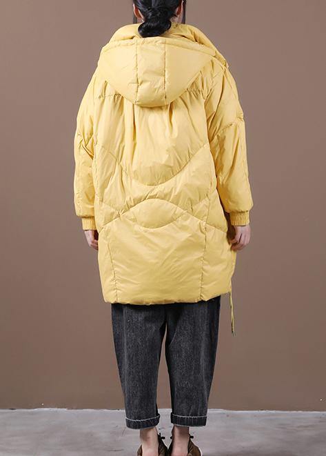 Casual yellow down jacket woman Loose fitting Winter parka hooded Batwing Sleeve Casual coats - bagstylebliss