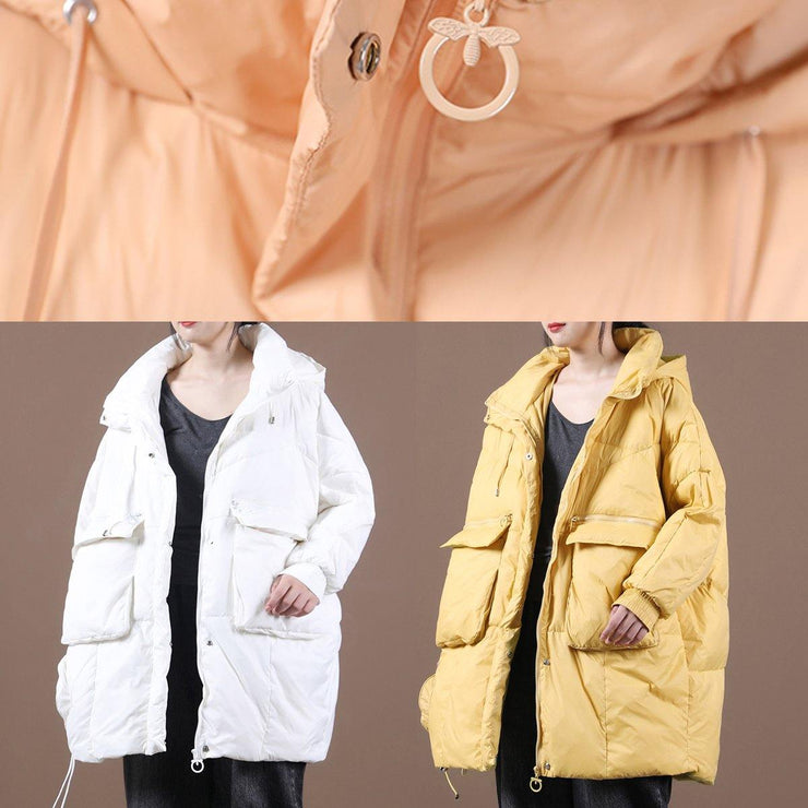 Casual yellow down jacket woman Loose fitting Winter parka hooded Batwing Sleeve Casual coats - bagstylebliss