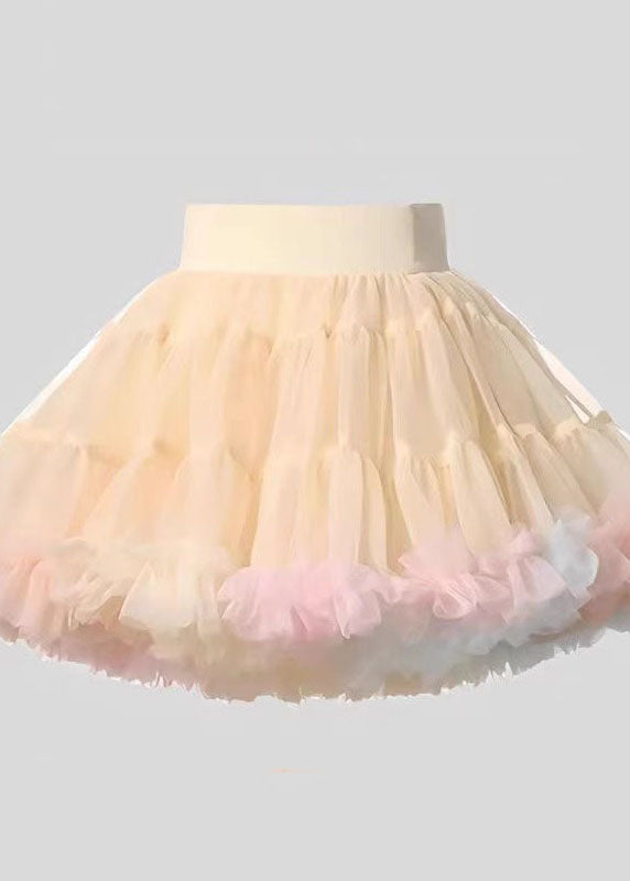 Chic Apricot Ruffled Patchwork Tulle Kids Girls Skirts Summer