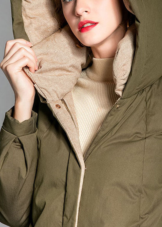 Chic Army Green Pockets Warm Wear on both sides Winter Duck Down Coat