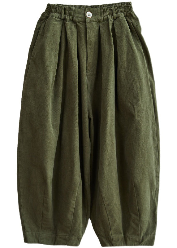 Chic Army Green Pockets wide leg pants Spring