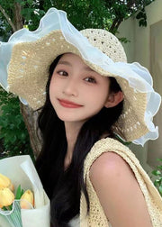 Chic Beige Hollow Out Lace Straw Woven Floppy Sun Hat