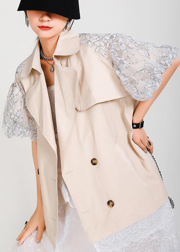 Chic Beige Peter Pan Collar Pockets Jacket Summer - bagstylebliss