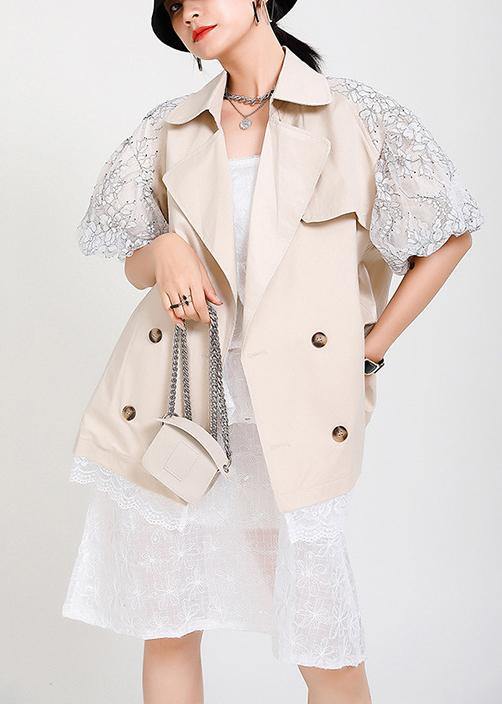 Chic Beige Peter Pan Collar Pockets Jacket Summer - bagstylebliss